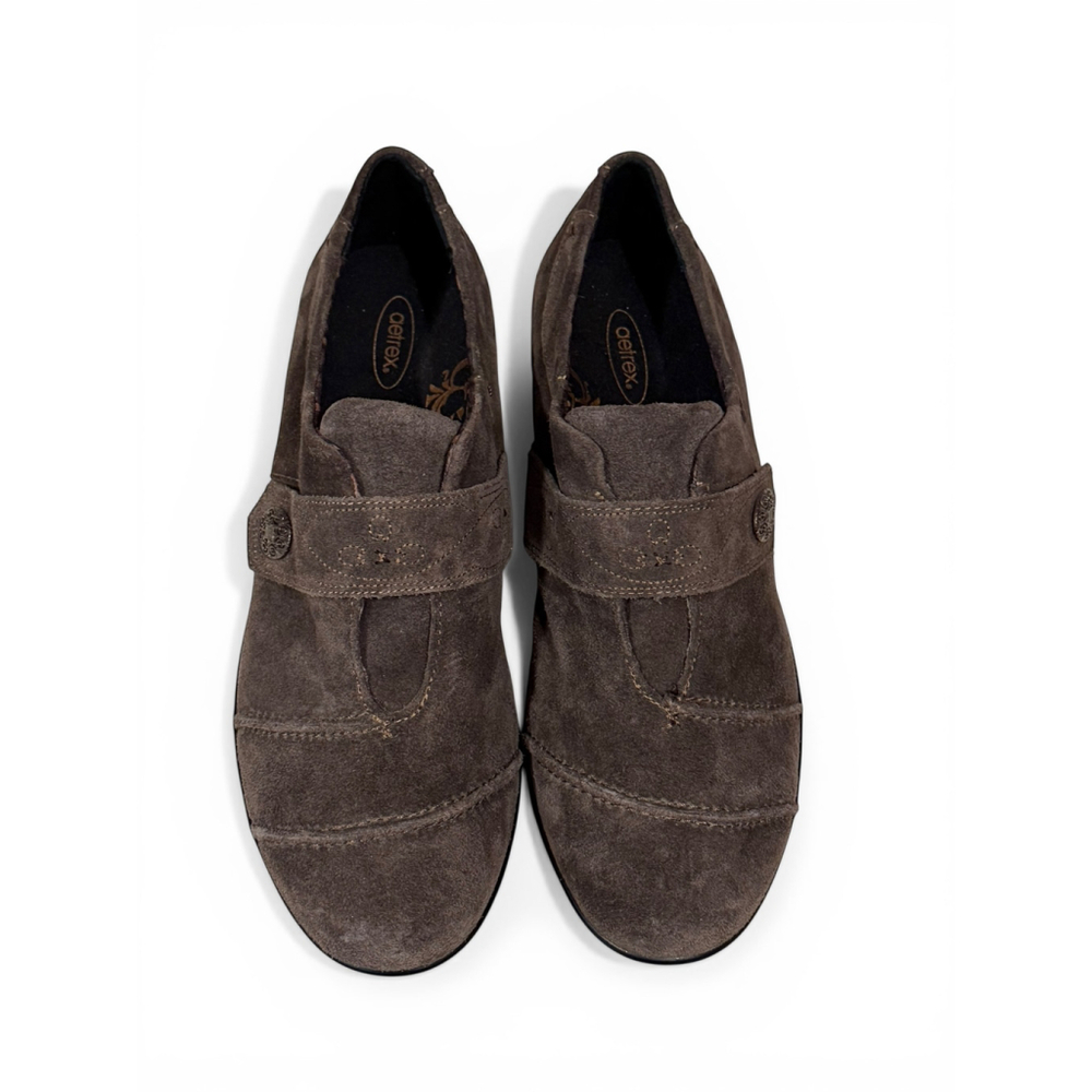 Aetrex Women's Corinne Monk Strap Brown Suede Orthotic Sz 11 EF862WB - Picture 6 of 10